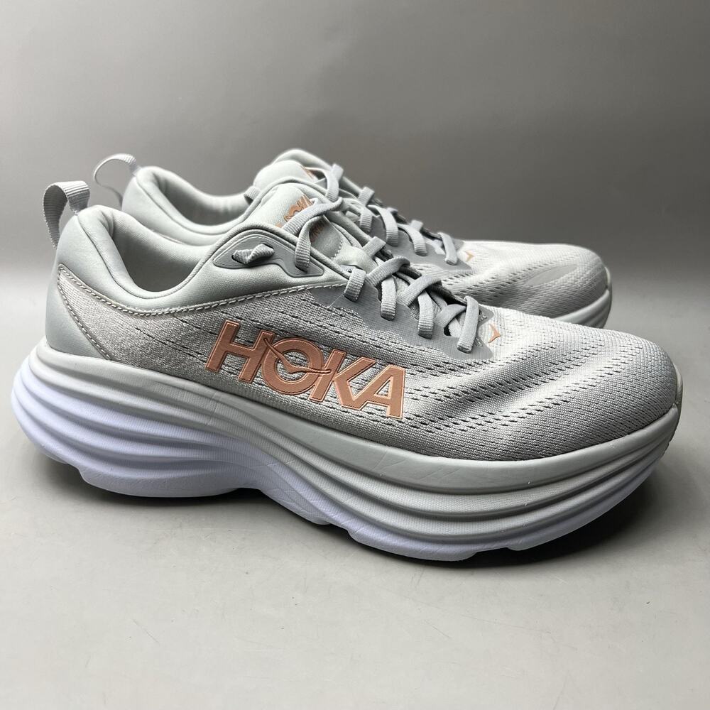 Hoka One One Bondi 8 Running Shoes Women Size 9 D Gray Mesh Comfort Low Sneakers
